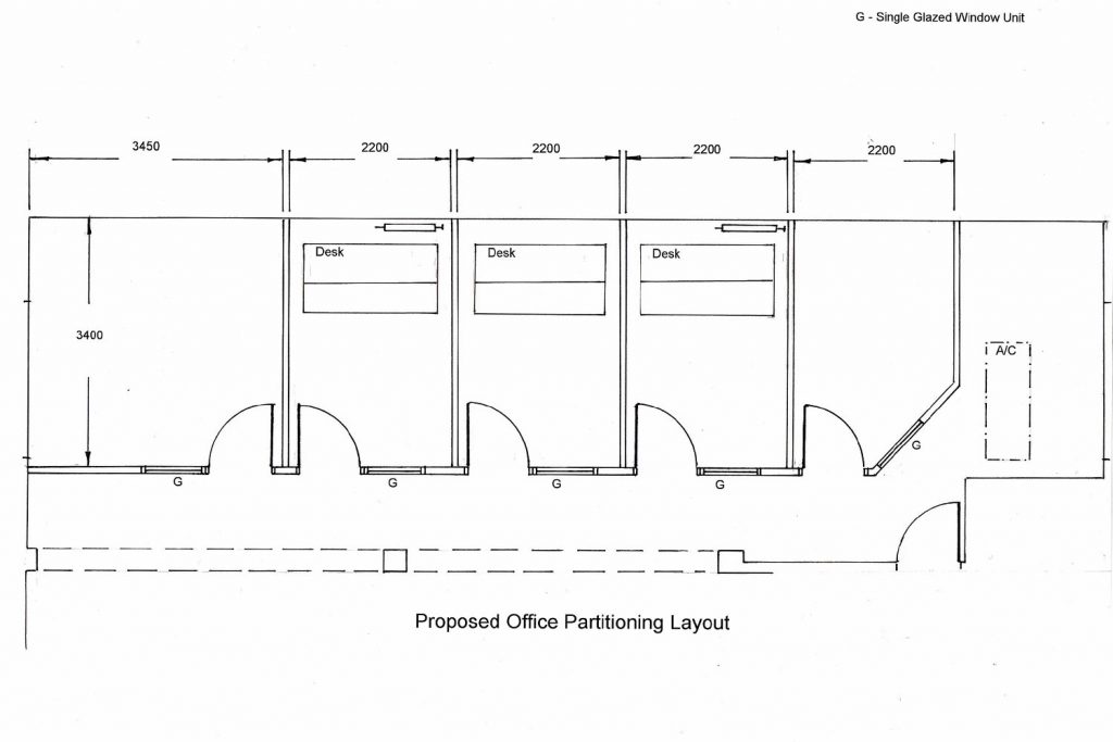 Workmark Film, Weybridge. Scaled Drawing showing partition layout